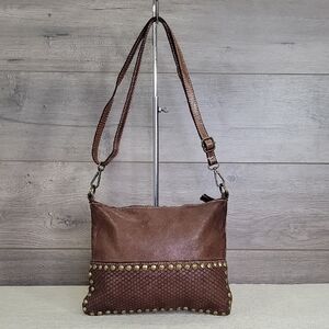 Costanza Rota Brown Leather Studded Crossbody Shoulder Bag